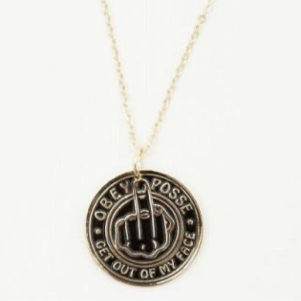 Obey 🖕🏼pin ring necklace get out of my face